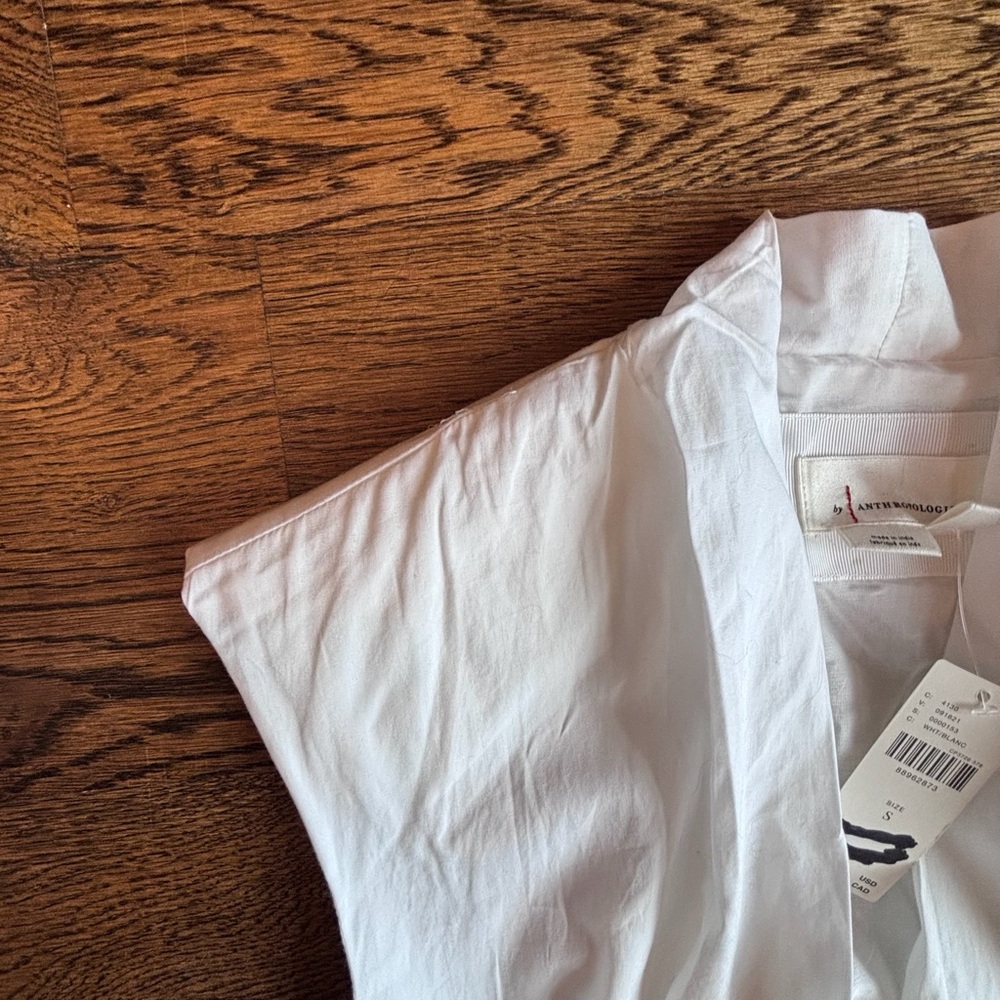 Anthropologie White Cotton Midi Dress NWT Smocked Waist Size Small Pockets Lined - Picture 11 of 11
